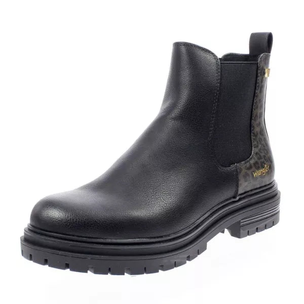 Ladies Wrangler Courtney Safari Chelsea Black Leopard Boots WL12612A