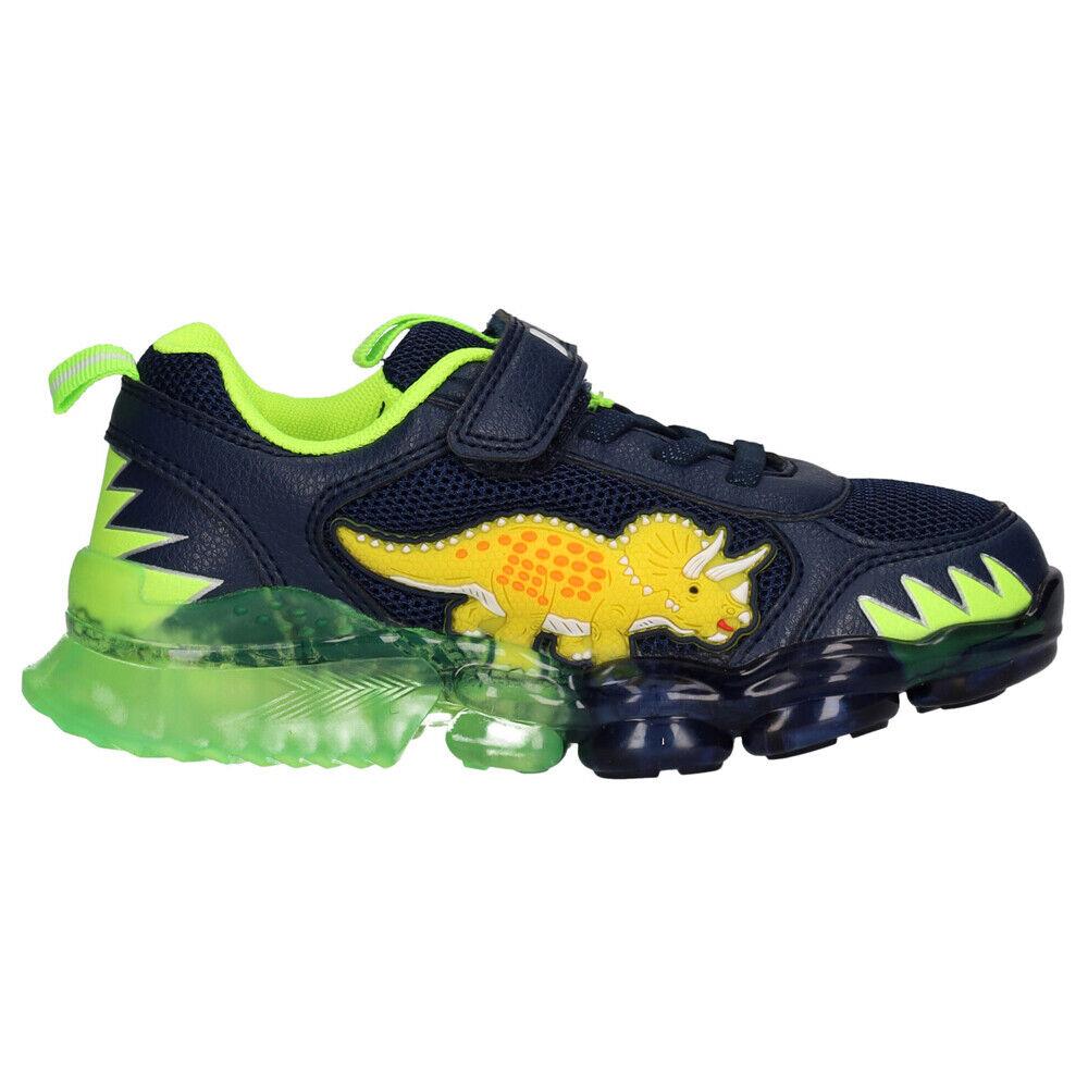 Bull Boys Triceratopo Lights Navy Dinosaur Light Up Trainers DNAL2205 (AE01)