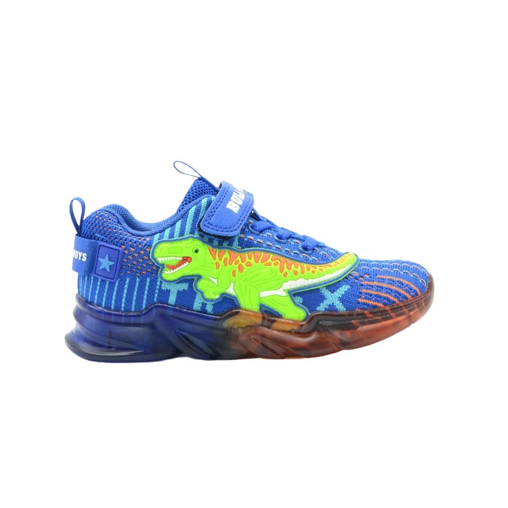 Bull Boys T-Rex Dinosaur Royal Blue Light Up Flashing Trainers Shoes