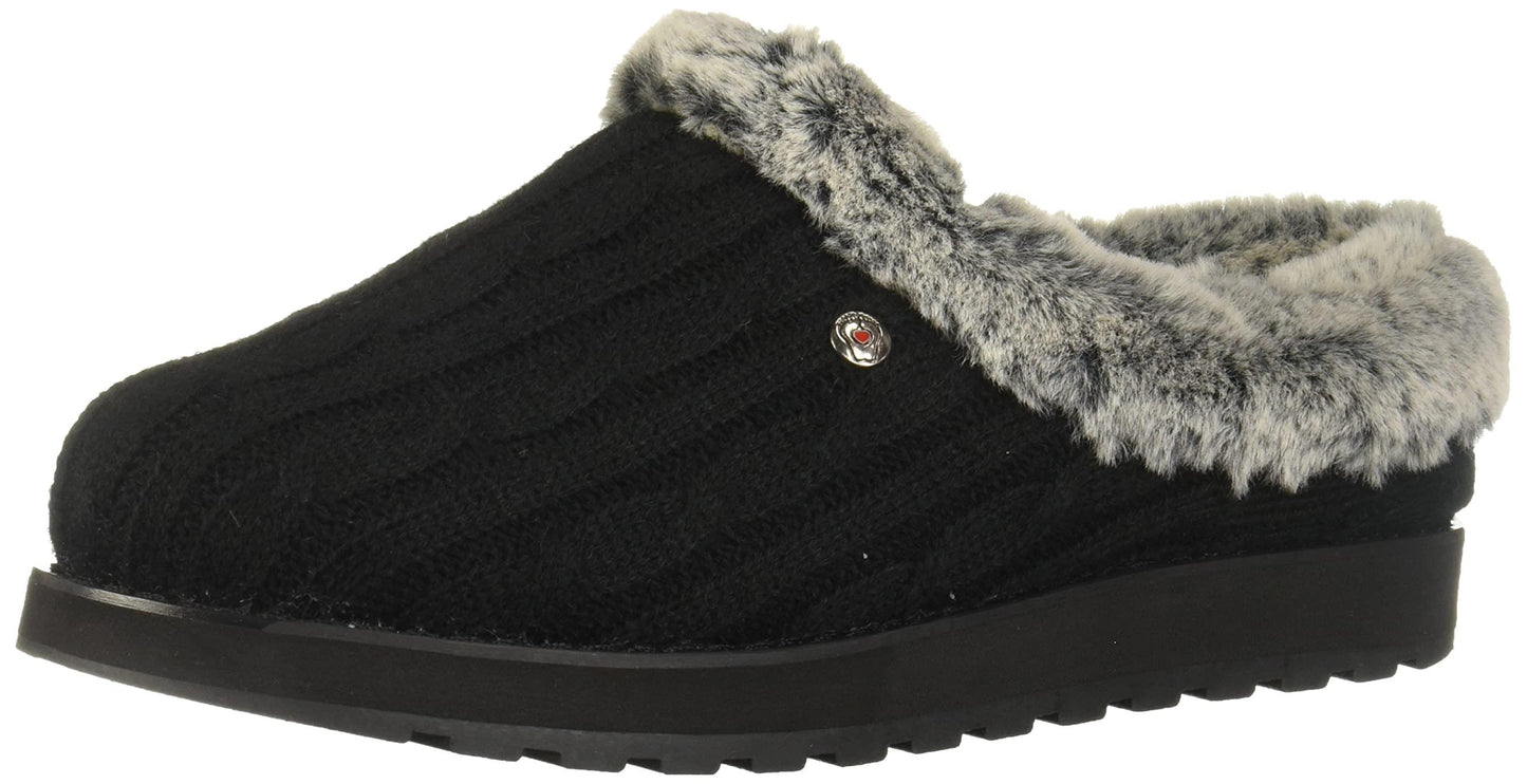 Ladies Skechers Keepsakes Ice Angel Black Faux Fur Wedge Slippers 31204/BLK