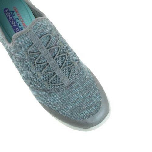 Ladies Skechers Gray/Mint Slip On Memory Foam Shoes 12880/GYMN