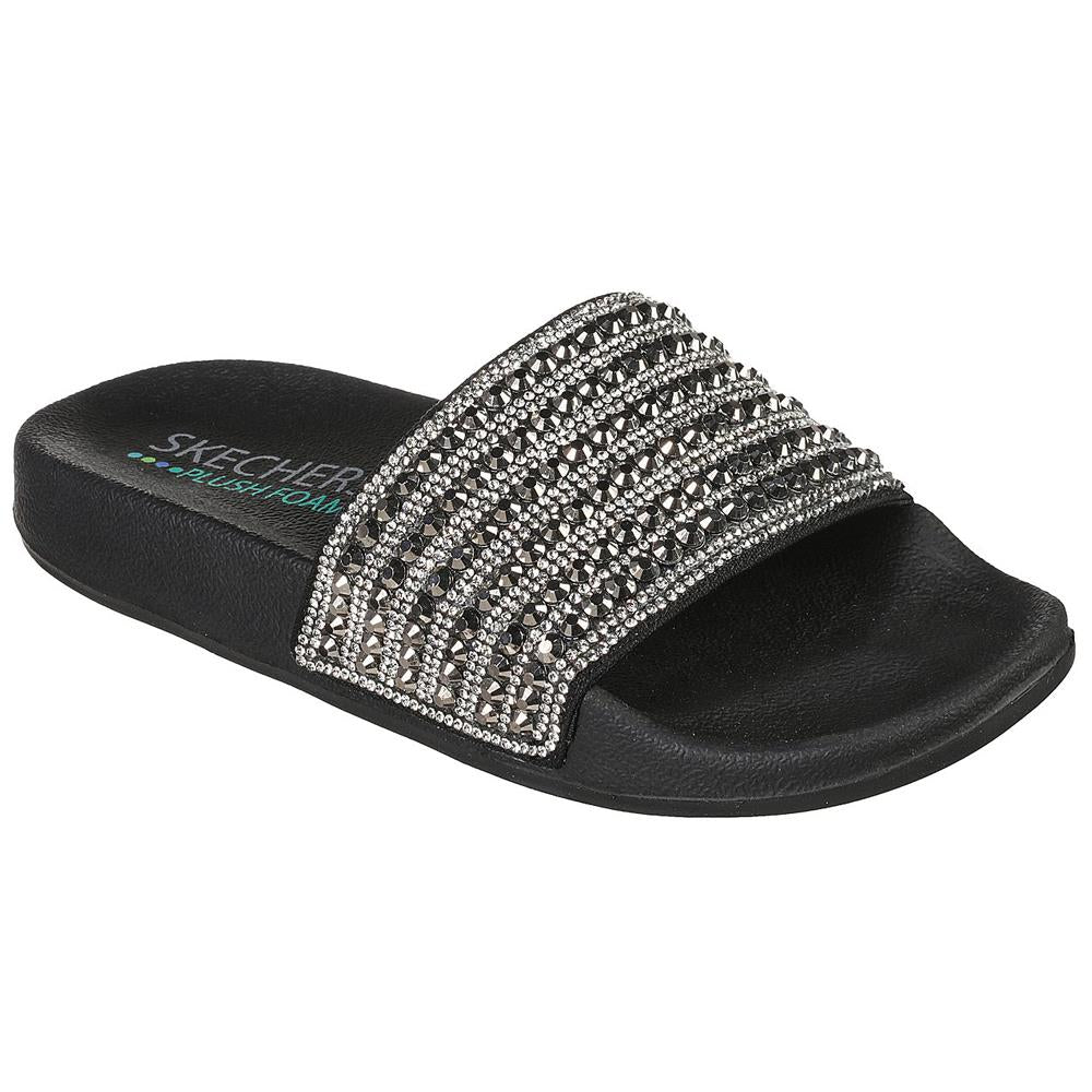 Skechers Pop-ups Rocker Glam Black Beach Sliders Sandals 119193 BLK