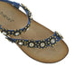 Ladies Boulevard Black Blue Diamante Flower Toe Post Elasticated Sandals