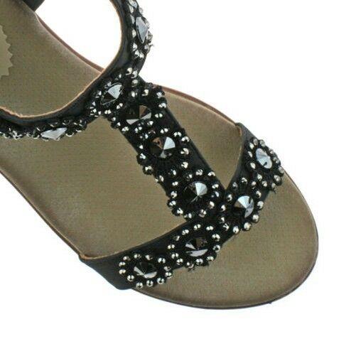 Ladies Boulevard Black Blue Diamante Elasticated Wedge Sandals L9564