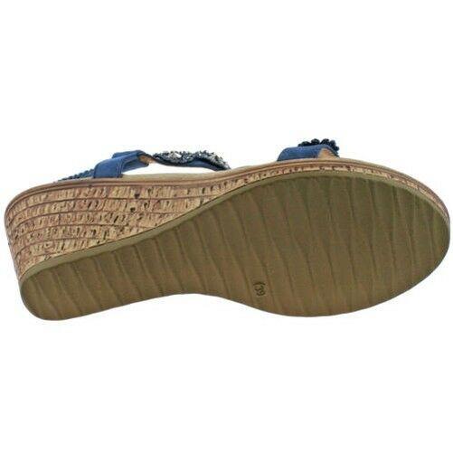 Ladies Boulevard Black Blue Diamante Elasticated Wedge Sandals L9564