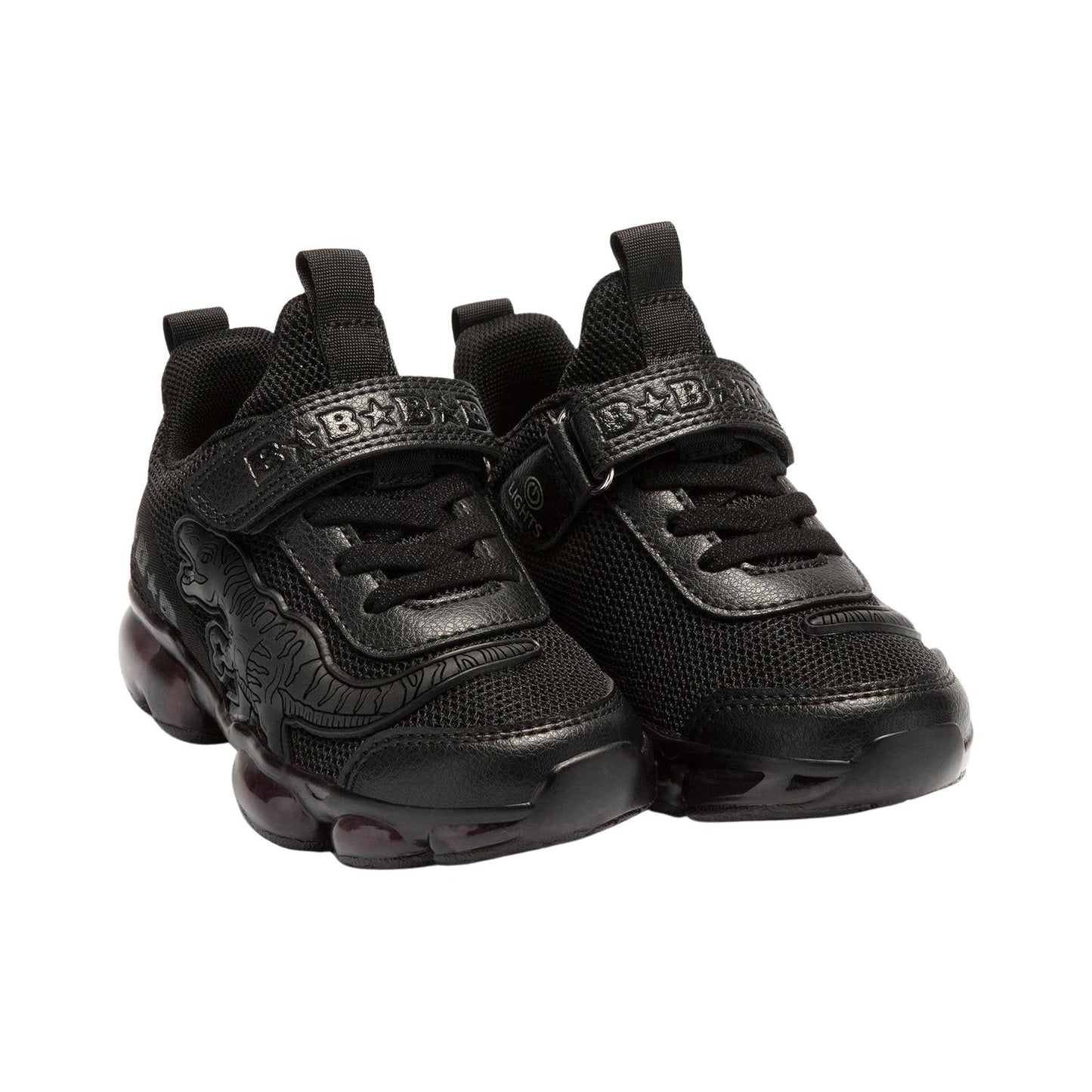 Bull Boys DNAL2132 Black Mesh T-Rex Elastic Laces Light Up Trainers