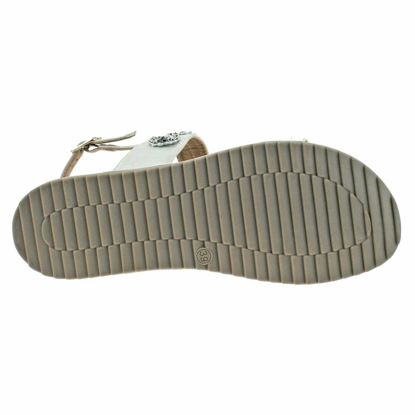 Ladies Cipriata Light Silver Or Stone Flower Shimmer Buckle Sandals L565