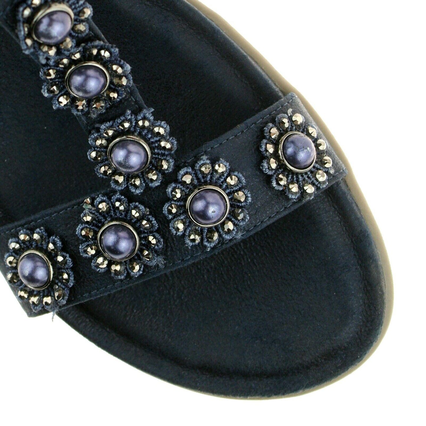 Ladies Cipriata Maida Navy Metallic Low Heeled Wedge Sandals L870C