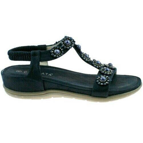 Ladies Cipriata Maida Navy Metallic Low Heeled Wedge Sandals L870C
