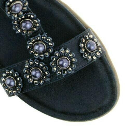Ladies Cipriata Maida Navy Metallic Low Heeled Wedge Sandals L870C