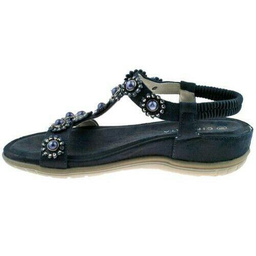 Ladies Cipriata Maida Navy Metallic Low Heeled Wedge Sandals L870C
