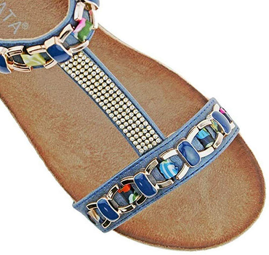 Ladies Cipriata Brizia Silver Jewelled Low Heeled Wedge Sandals L489F