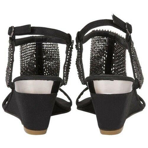 Ladies Lotus Klaudia Black Shimmer Diamante Wedge Sandals