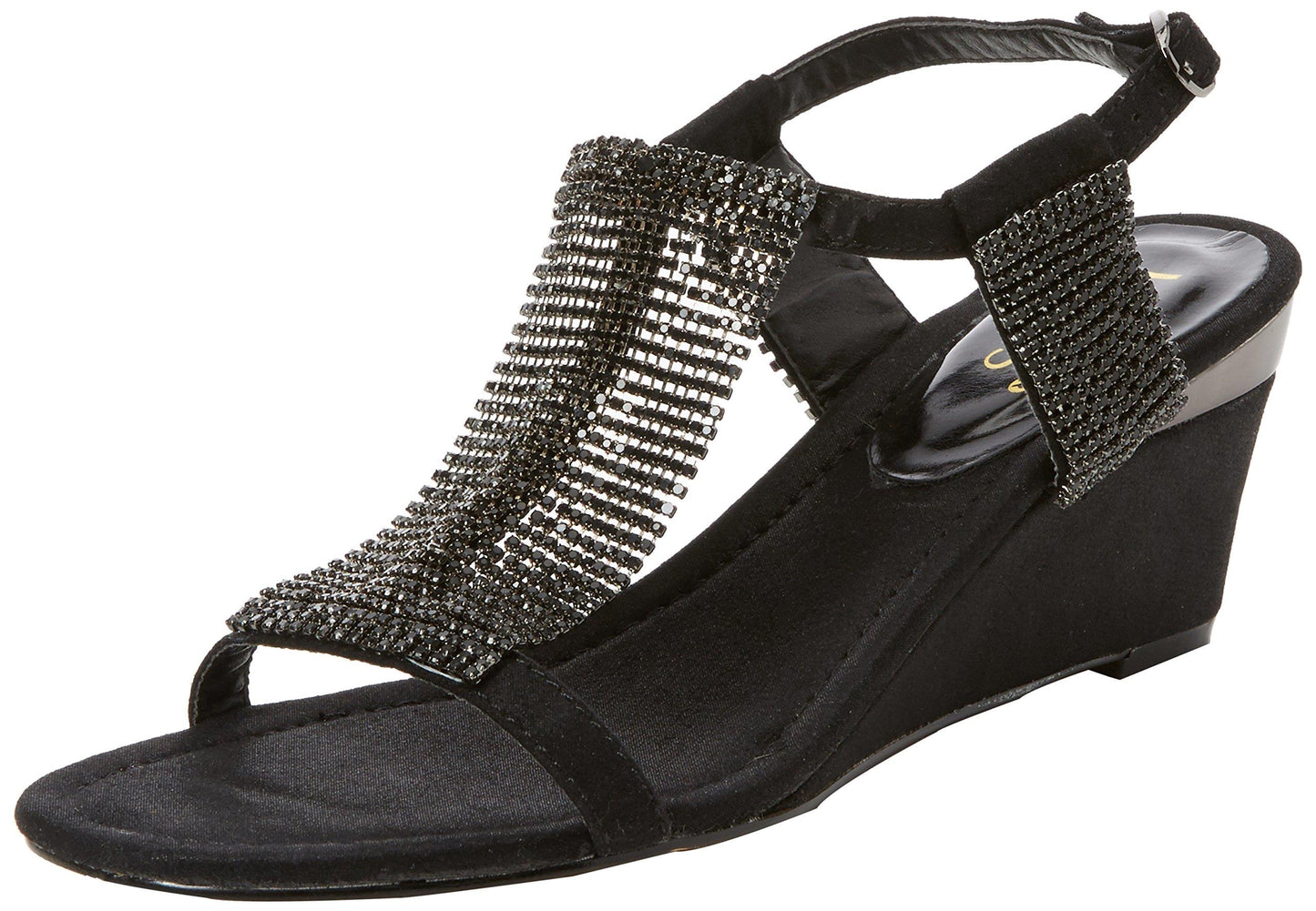 Ladies Lotus Klaudia Black Shimmer Diamante Wedge Sandals