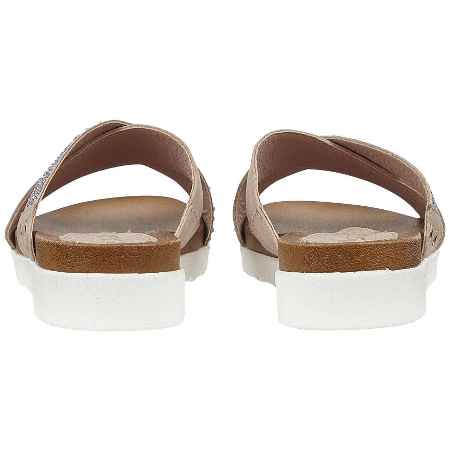 Ladies Lotus Sharon Pink Elasticated Crossover Strap Flat Slip On Mule Sandals