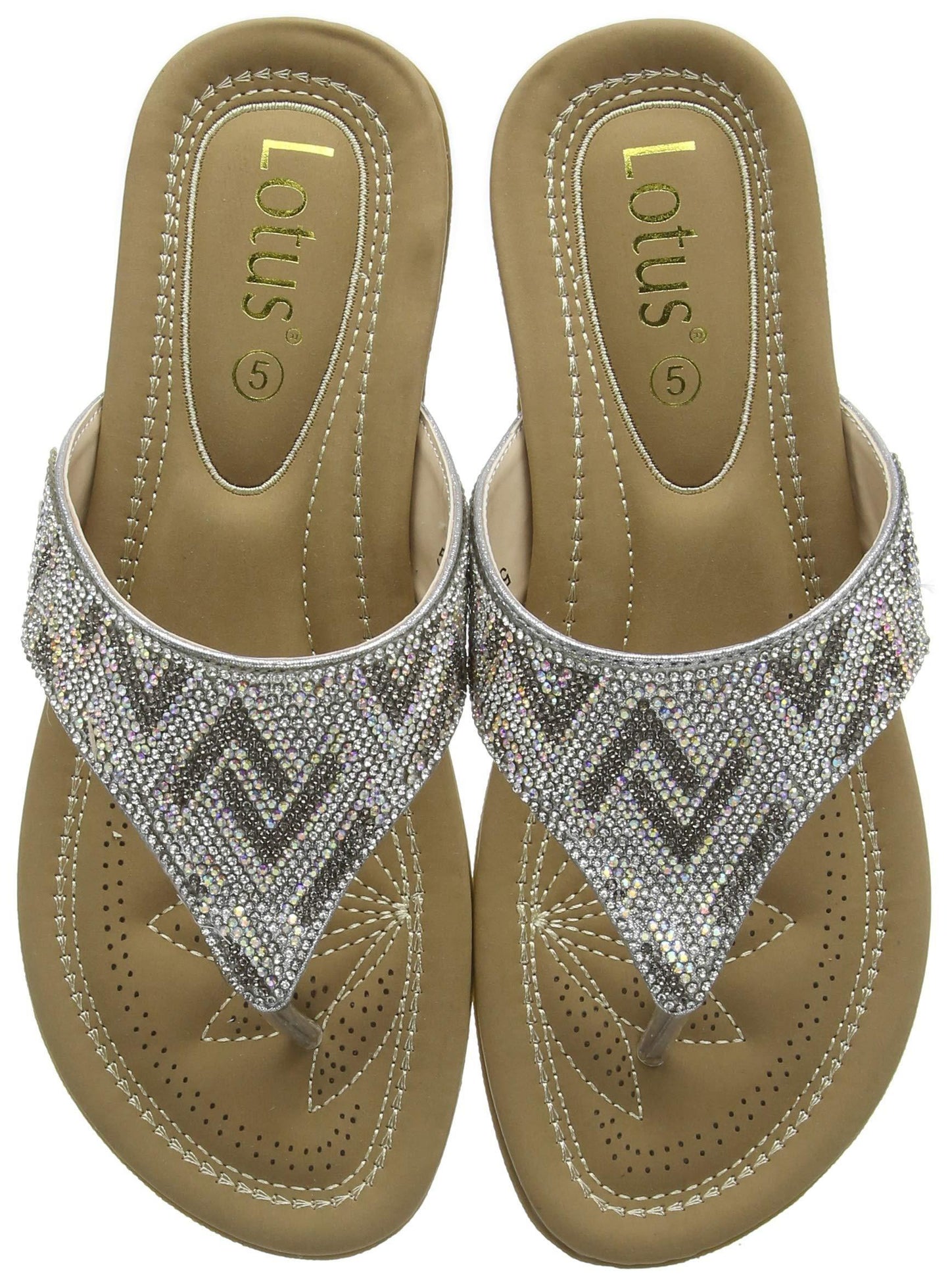 LADIES LOTUS PATTI SILVER DIAMANTE SHIMMER THONG TOE POST FLAT SANDALS ULP009