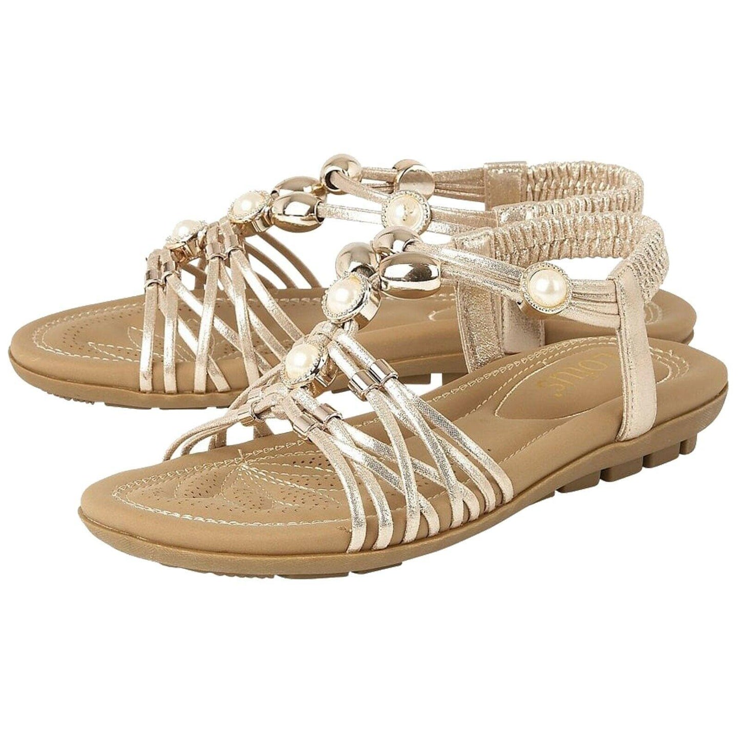 LADIES LOTUS MARCI GOLD SHIMMER STRAPPY SLING BACK FLAT SANDALS ULP010