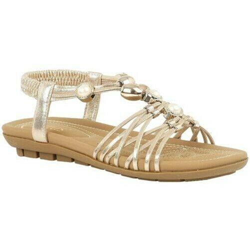 LADIES LOTUS MARCI GOLD SHIMMER STRAPPY SLING BACK FLAT SANDALS ULP010