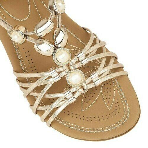 LADIES LOTUS MARCI GOLD SHIMMER STRAPPY SLING BACK FLAT SANDALS ULP010