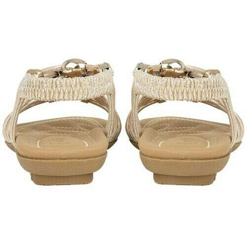 LADIES LOTUS MARCI GOLD SHIMMER STRAPPY SLING BACK FLAT SANDALS ULP010