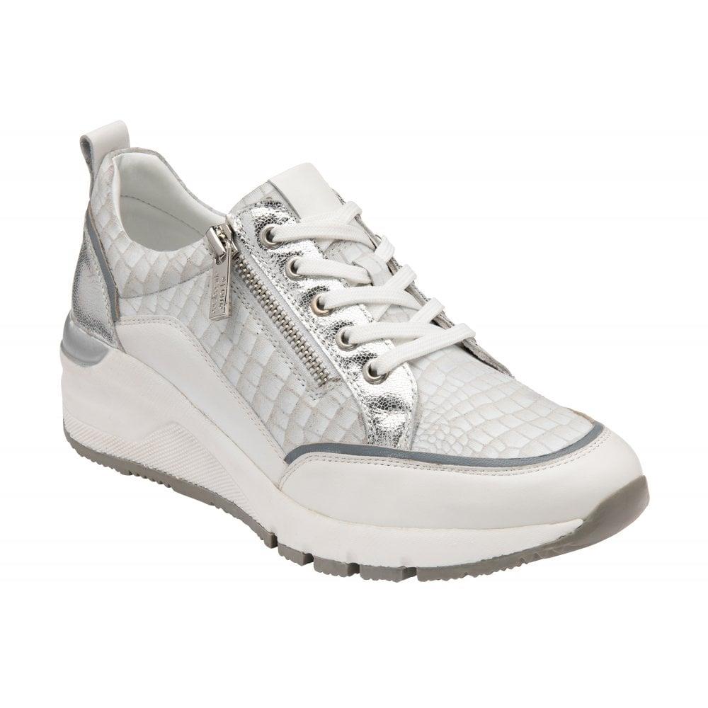 Lotus Ladies Sanford White Silver Croc Leather Stressless Trainers