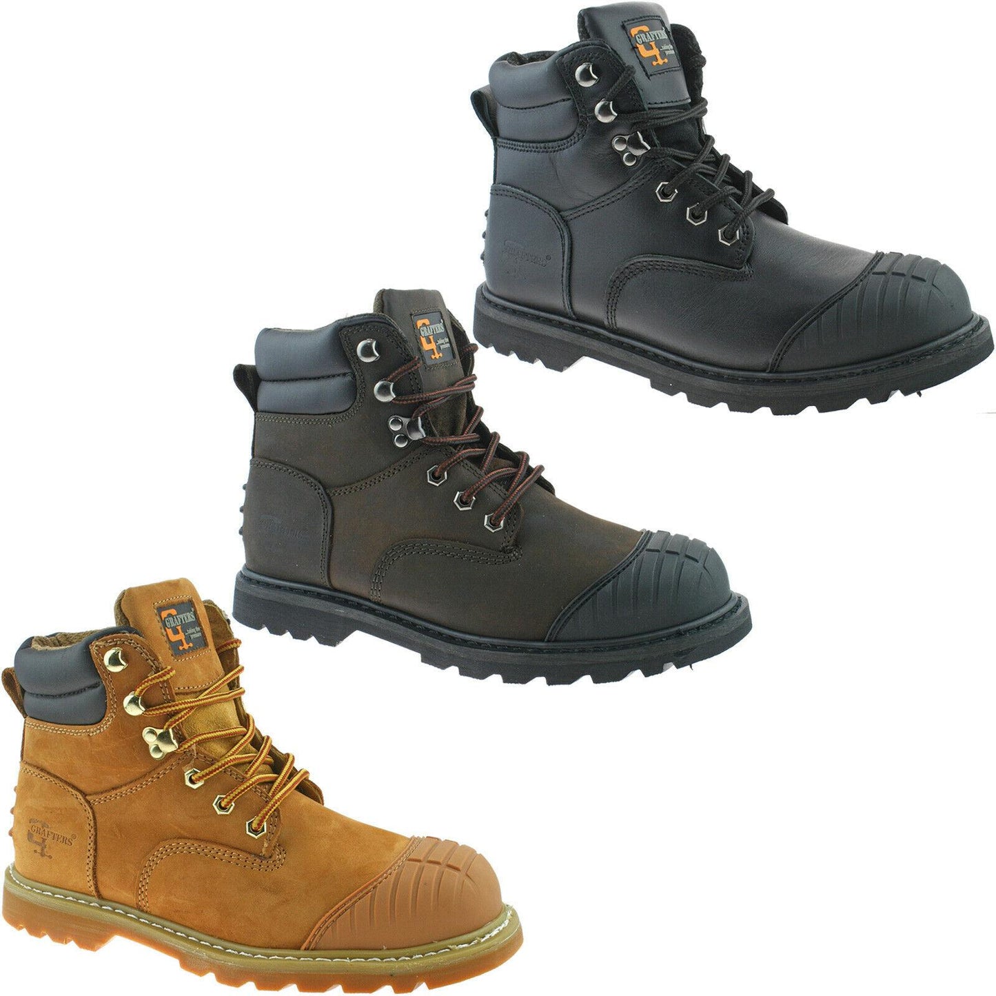 Grafters Safety Scuff Toe Cap Boots Black Brown Honey M779