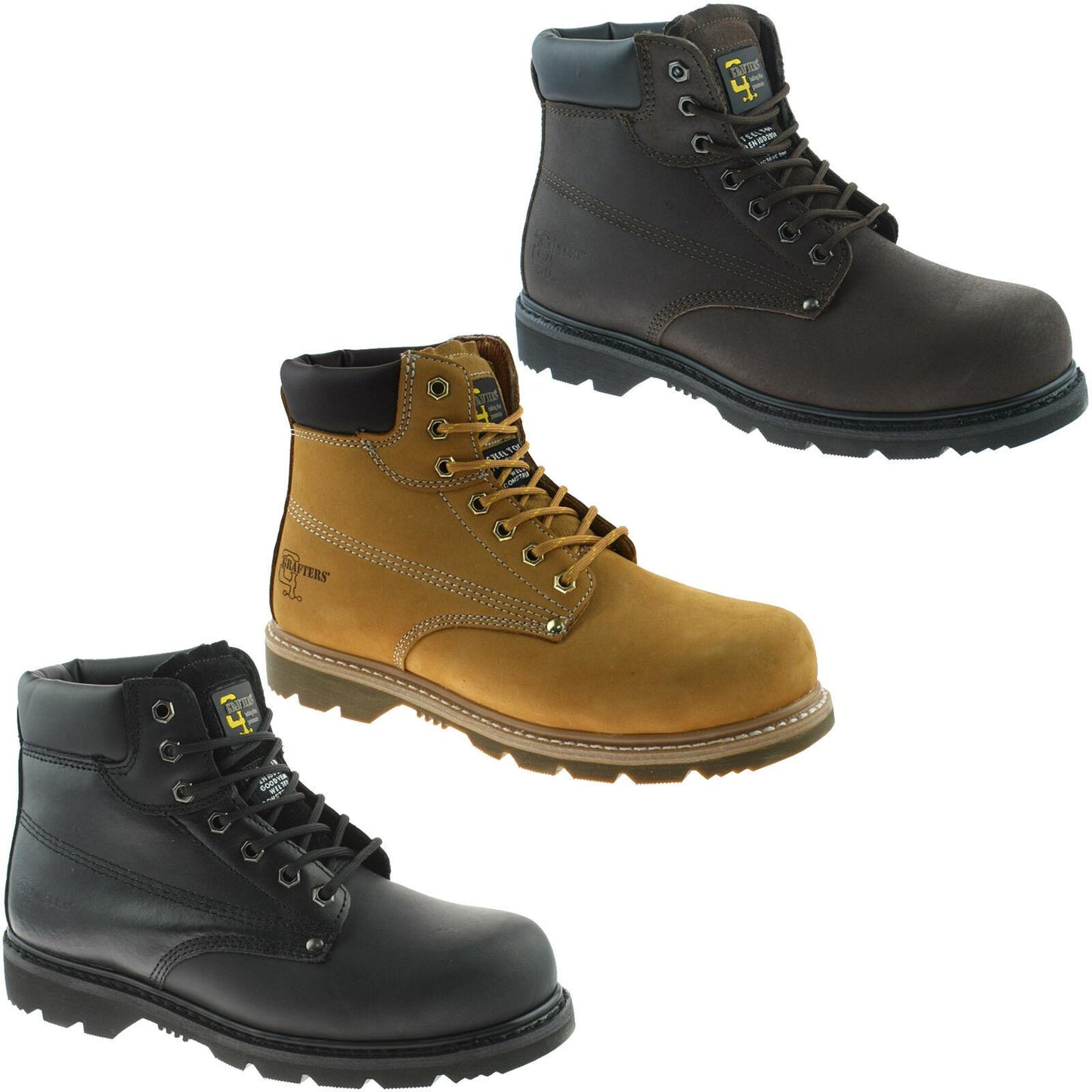 Mens Grafters Black Leather Lace Up Safety Steel Toe Cap Work Boots M124