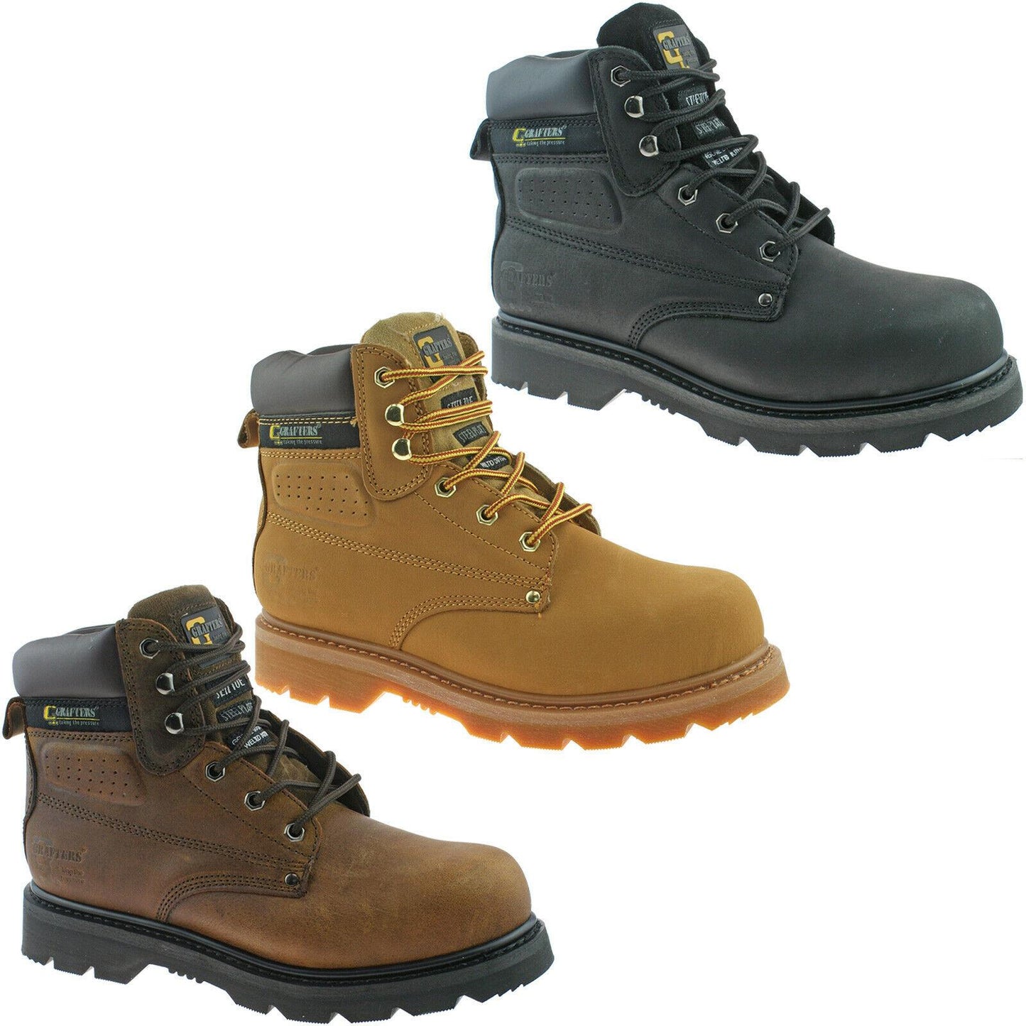 Grafters Steel Toe Safety Work Boots Black Brown Honey M538