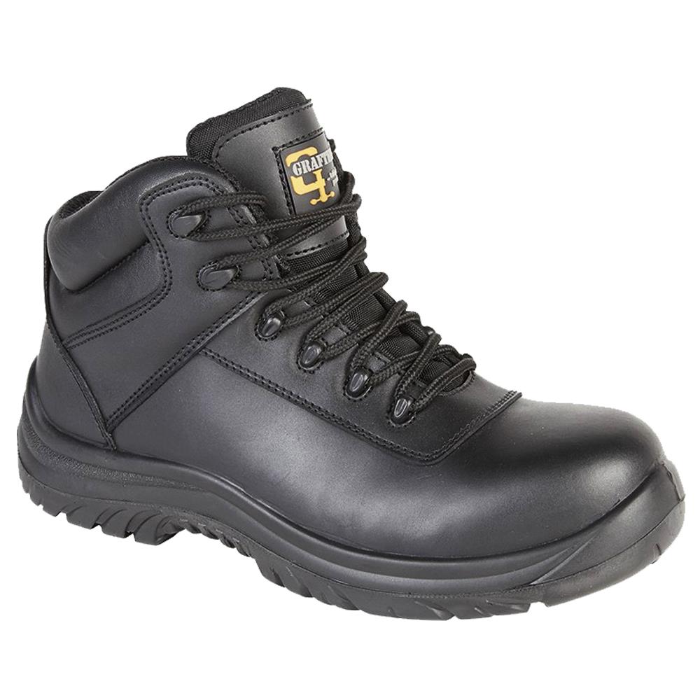 Mens Grafters Black Composite Leather Lace Up Safety Boots M466A