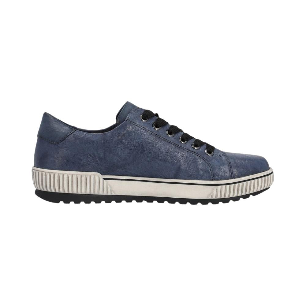 Remonte Ladies D0700-14 Blue Leather Wide Fit Zipper Trainer Shoes