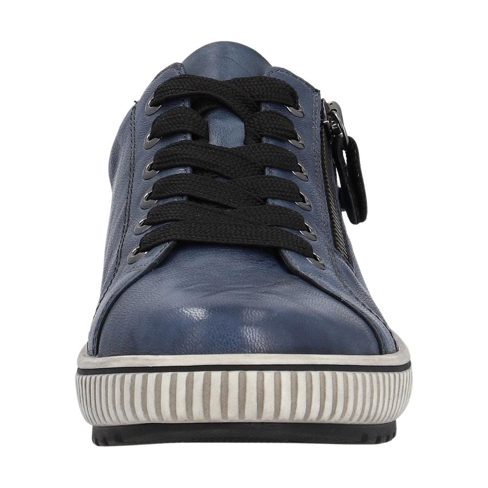 Remonte Ladies D0700-14 Blue Leather Wide Fit Zipper Trainer Shoes