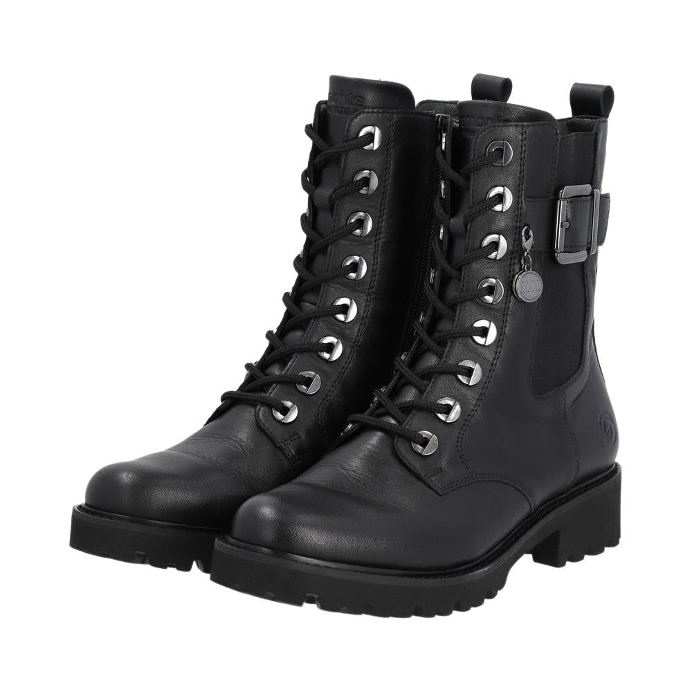 Remonte D8668-00 Black Leather Wide Fit Biker Ankle Boots