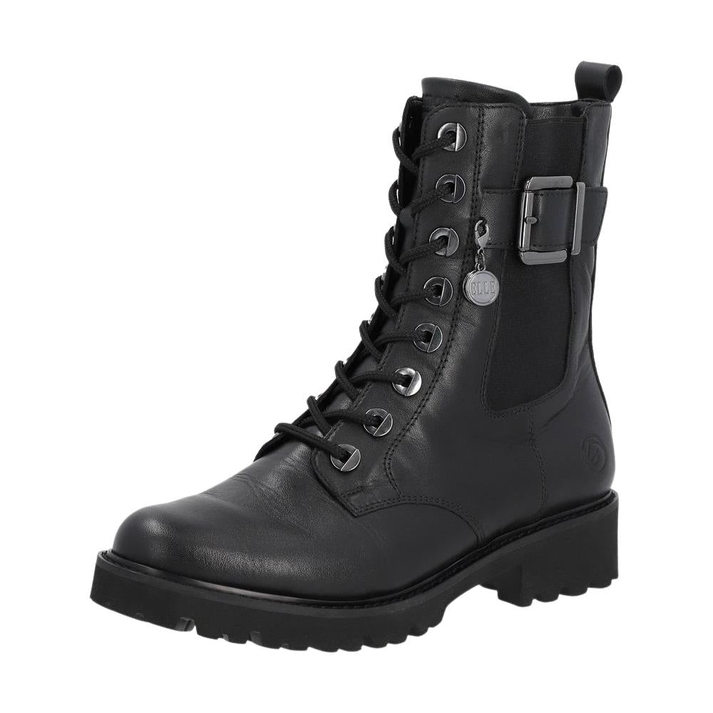Remonte D8668-00 Black Leather Wide Fit Biker Ankle Boots