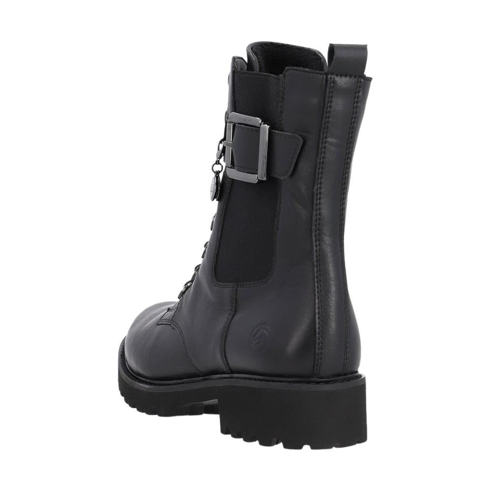 Remonte D8668-00 Black Leather Wide Fit Biker Ankle Boots