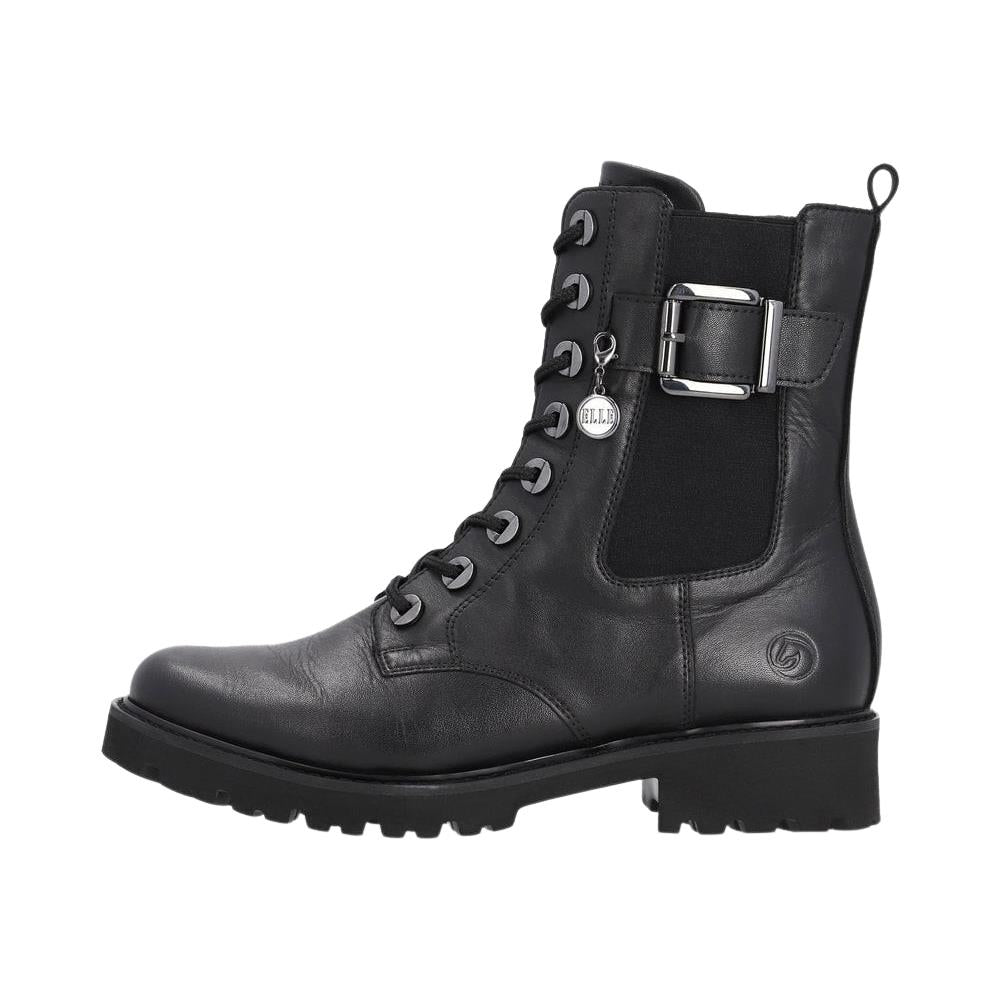 Remonte D8668-00 Black Leather Wide Fit Biker Ankle Boots
