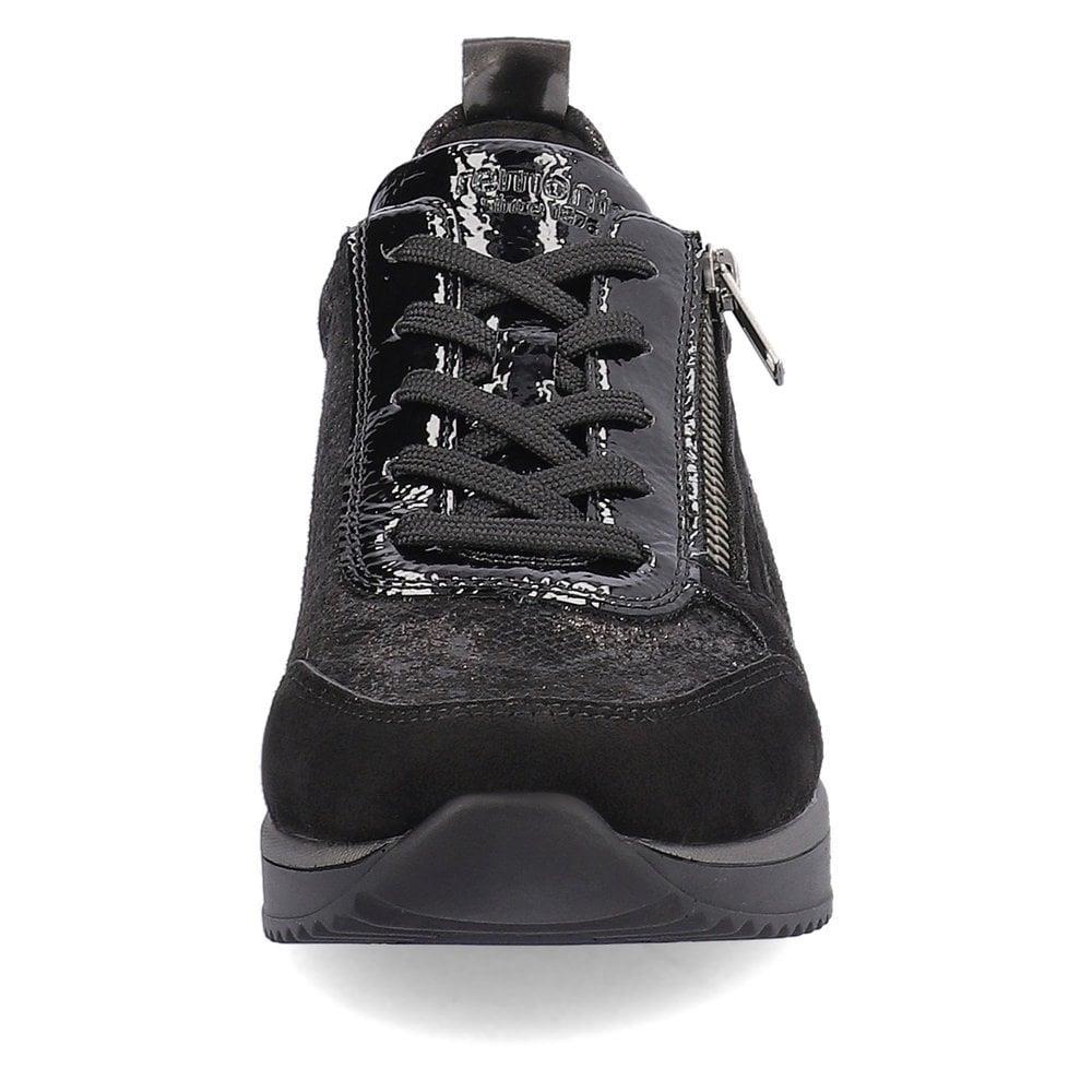 Remonte Ladies D2401-02 Black Shimmer Side Zip Wedge Trainer Shoes