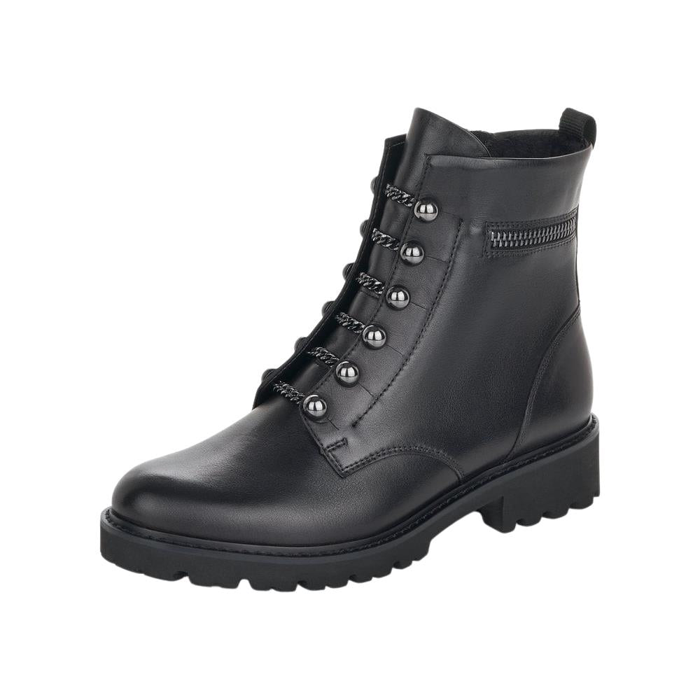 Remonte D8670-01 Black Leather Wide Fit Biker Hiker Ankle Boots