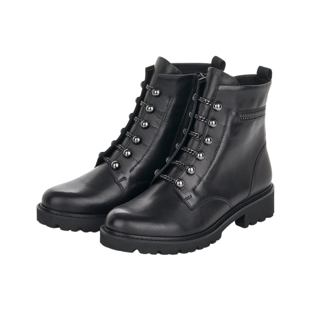 Remonte D8670-01 Black Leather Wide Fit Biker Hiker Ankle Boots