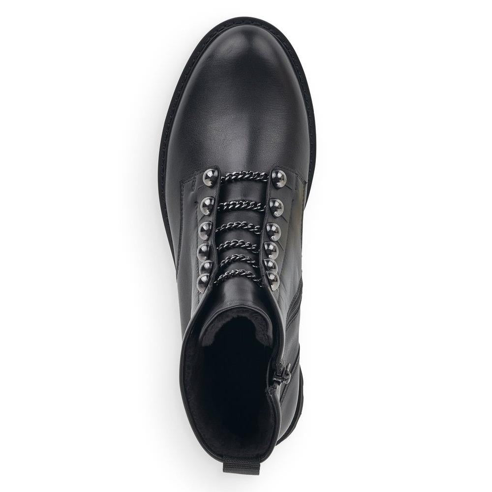 Remonte D8670-01 Black Leather Wide Fit Biker Hiker Ankle Boots