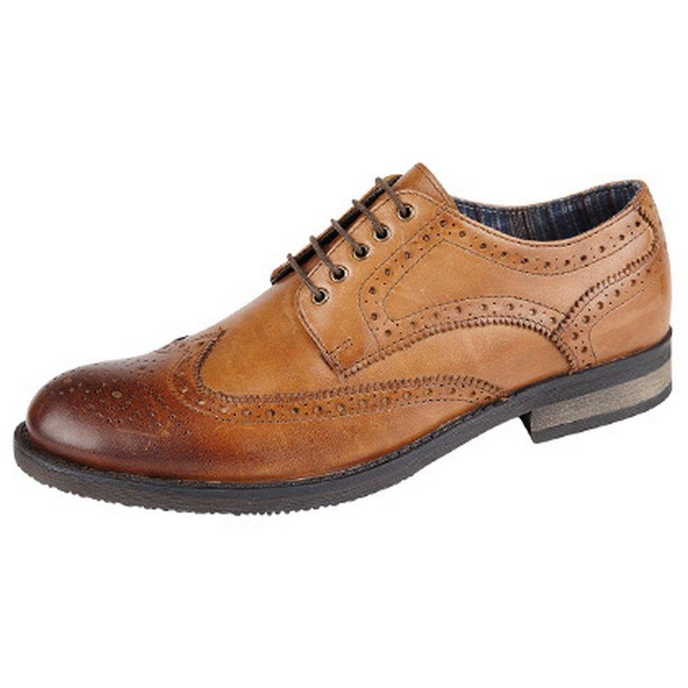 Mens Roamers Tan Leather Brogue Shoes Wing Capped Gibson 5 Eyelet M117B