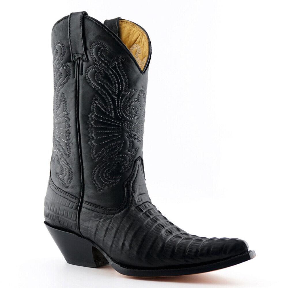 Mens Grinders Carolina Black Leather Western Tall Cowboy Boots