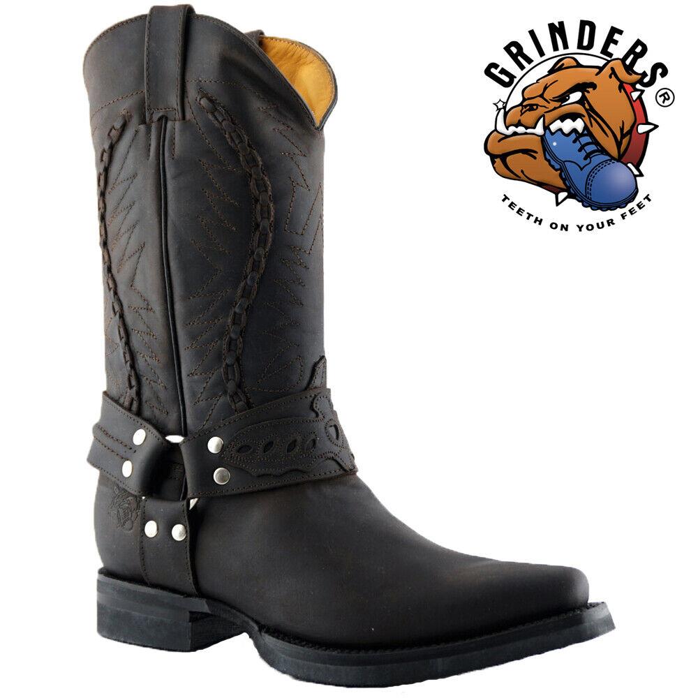 Mens Grinders Galveston Dark Brown Leather Western Tall Cowboy Boots