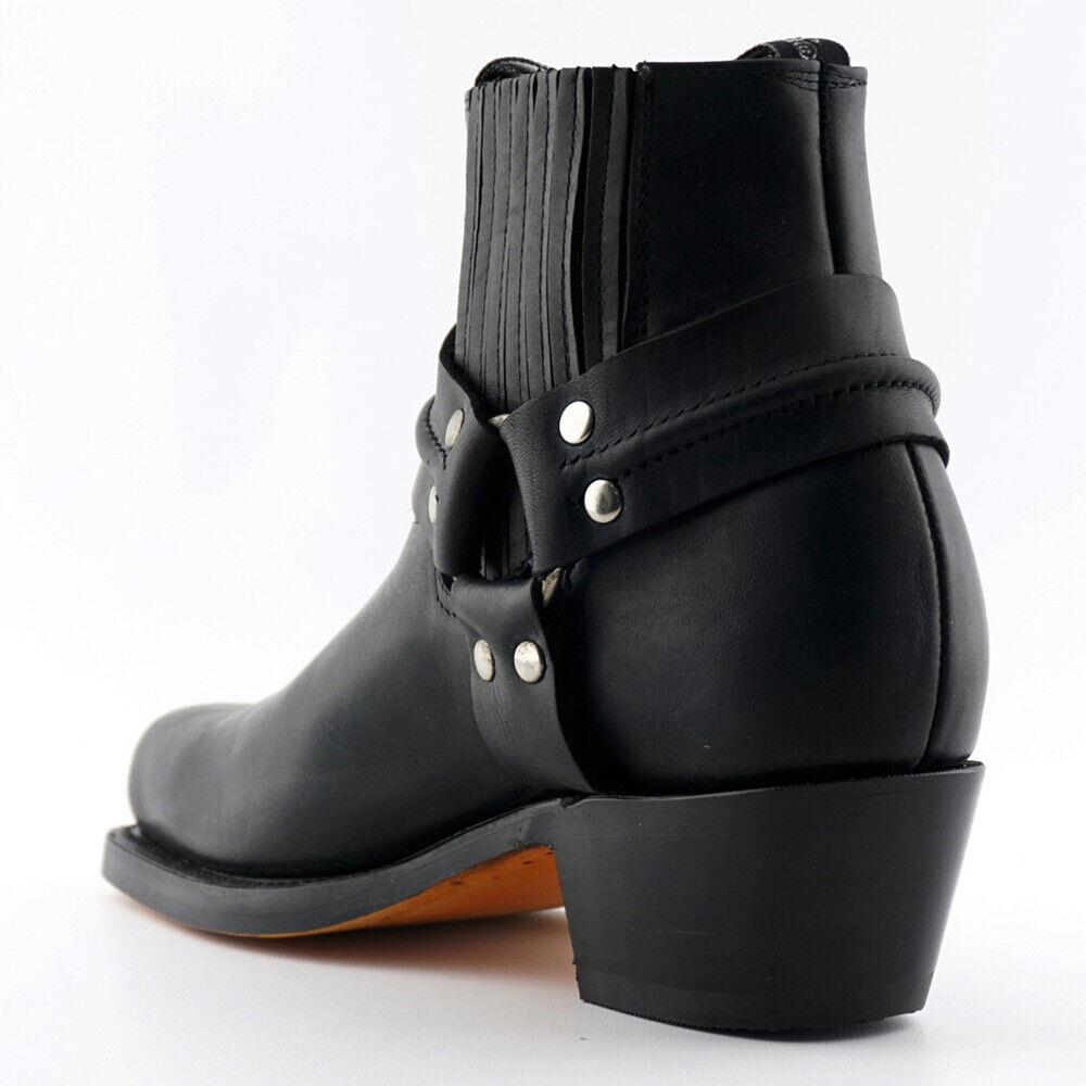 Mens Grinders Harness Lo Black Leather Western Ankle Cowboy Boots