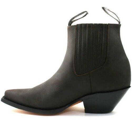 Mens Grinders Mustang Brown Leather Western Ankle Cowboy Boots