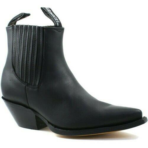 Mens Grinders Mustang Black Leather Western Ankle Cowboy Boots