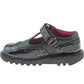 Girls Infant Kickers Kick T-bar Black Brogue Patent Leather School Shoes 1-13446