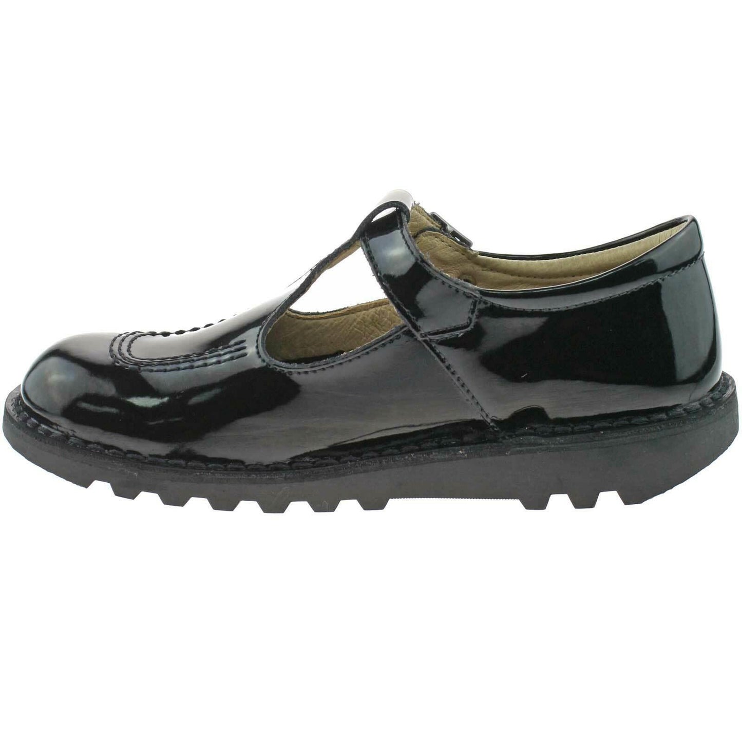 Girls Junior Kickers Kick T Black Patent Leather School Shoes 1-12533