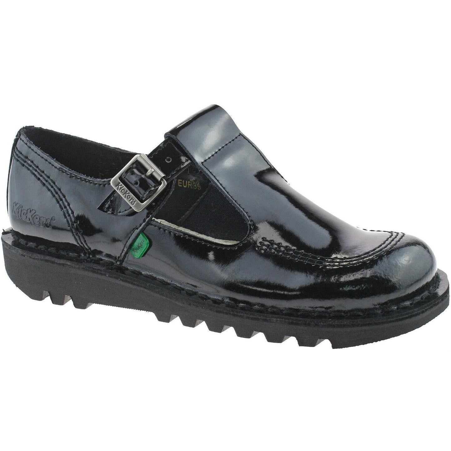 Ladies Kickers Kick Lo T-bar Black Patent Girls School Shoes