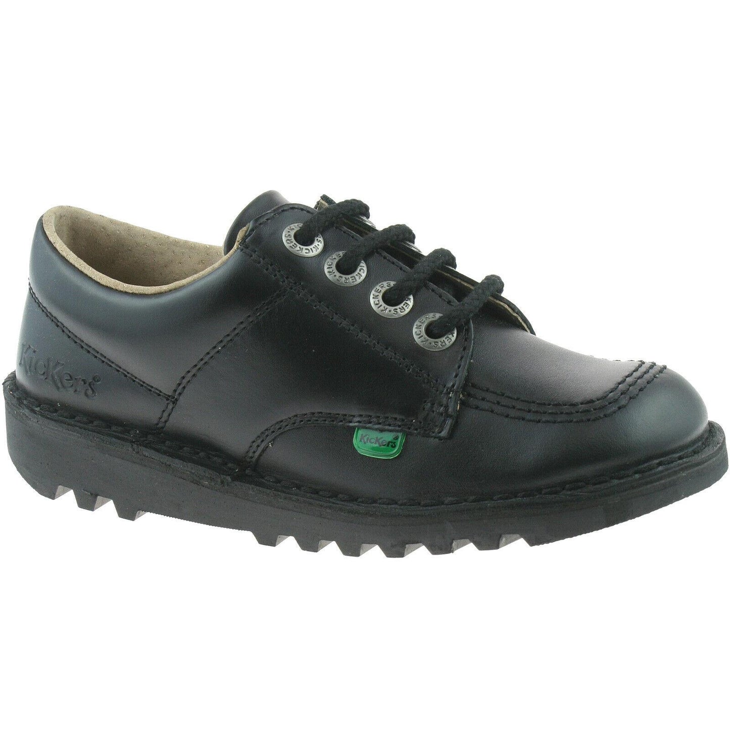 Youths Kickers Kick Lo Core Black Leather Lace School Shoes KF0001003