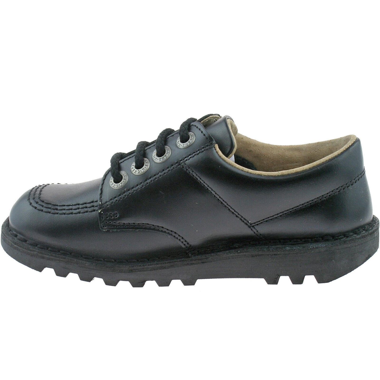 Youths Kickers Kick Lo Core Black Leather Lace School Shoes KF0001003